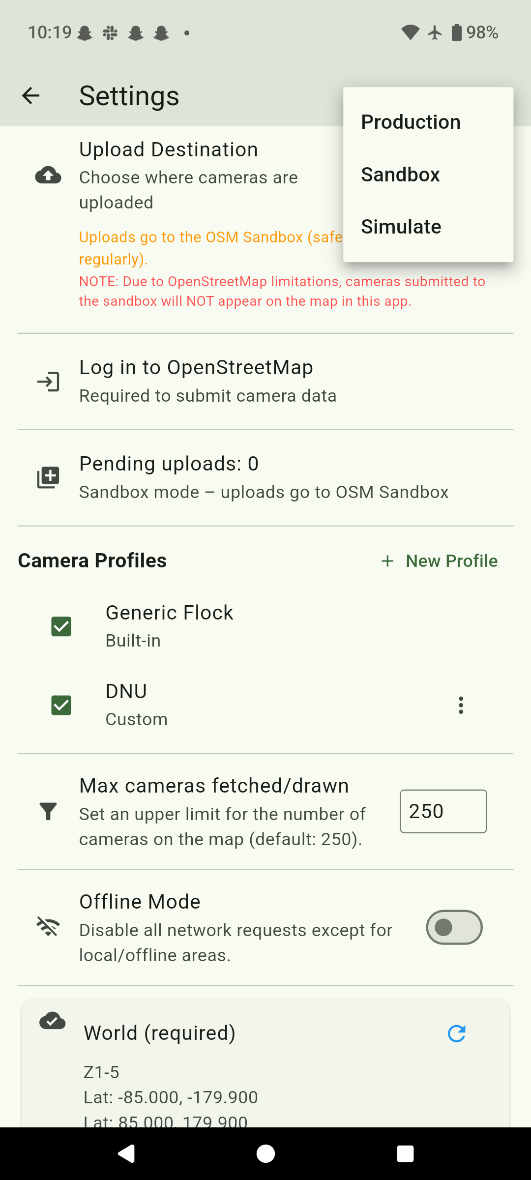 Settings screenshot